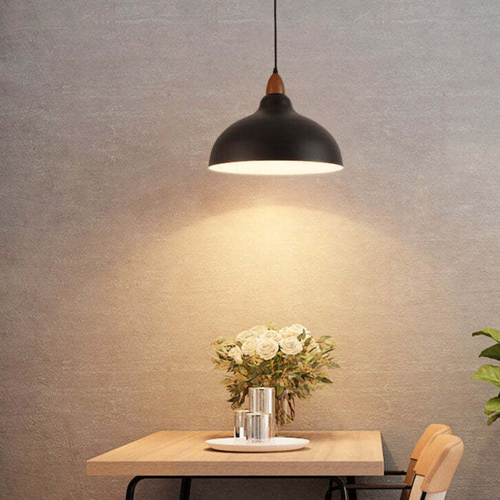 Japanese Iron Dome Wood Top Pendant Light