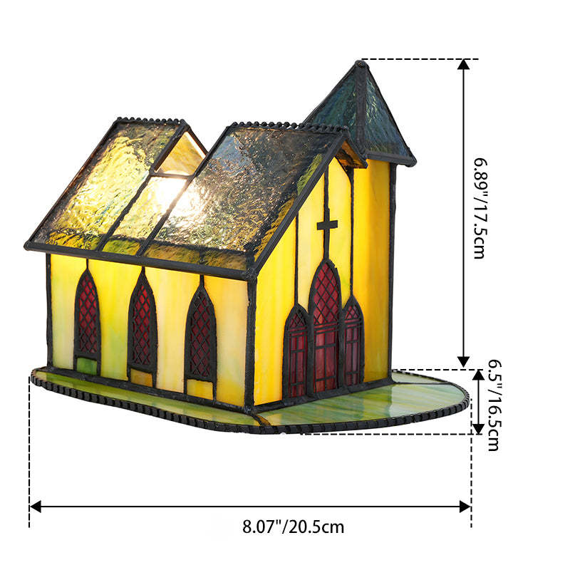 Tiffany Glass House Chapel Night Table Lamp