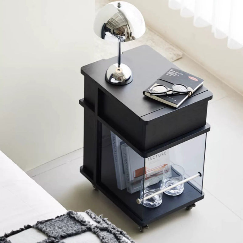Minimalist Solid Wood Glass Square Nightstand 1-Cabinet