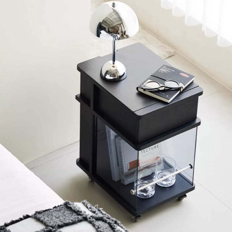 Minimalist Solid Wood Glass Square Nightstand 1-Cabinet
