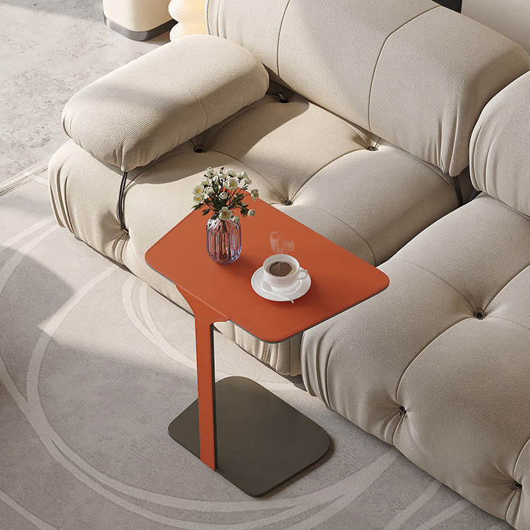 Scandinavian Saddle Leather C-Shaped End Table — Orange