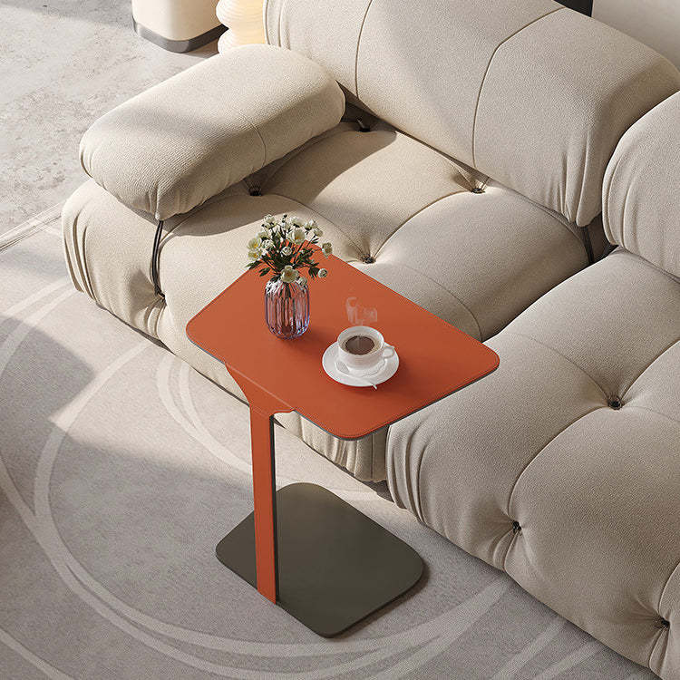 Scandinavian Saddle Leather C-Shaped End Table — Orange