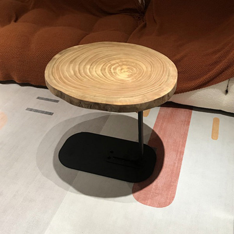 Japanese Annual Ring Wood Iron End Table