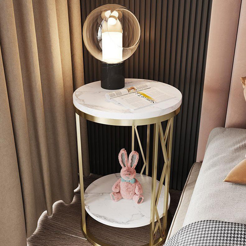 Luxury Round Iron Rock Slab Coffee Table — Gold & White