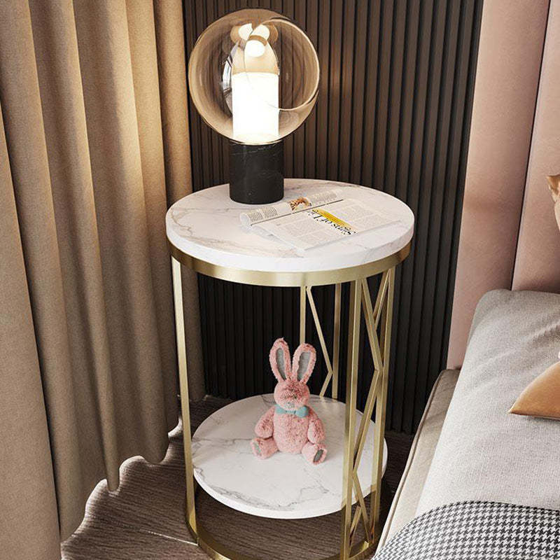 Luxury Round Iron Rock Slab Coffee Table — Gold & White