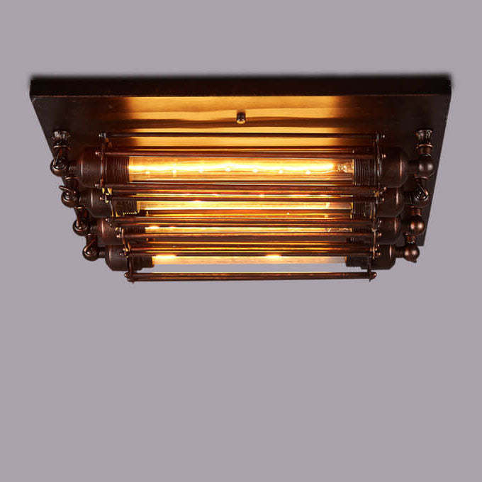 Nostalgic Industrial Iron Glass Strip 4-Light Flush Light