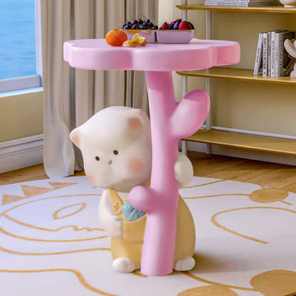 Contemporary Kids Cat Flower Resin End Table