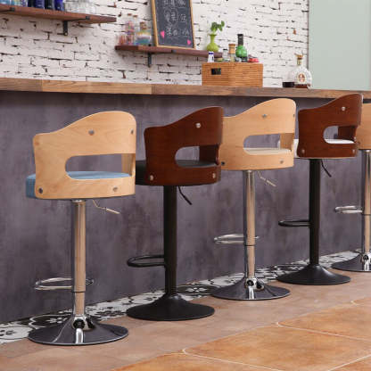 Contemporary Faux Leather Swivel Bar Stool — Log Color Backrest + Khaki Fabric Seat + Silver Base