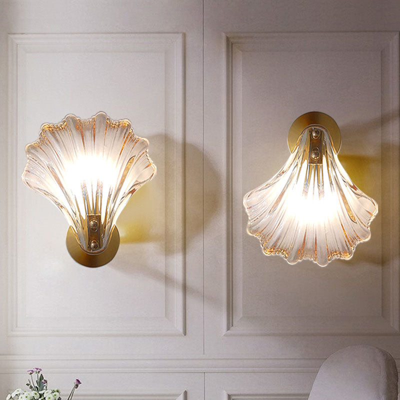 Lighom scalloped deco brass wall sconces for bedroom — 220V-240V (UK/AU)