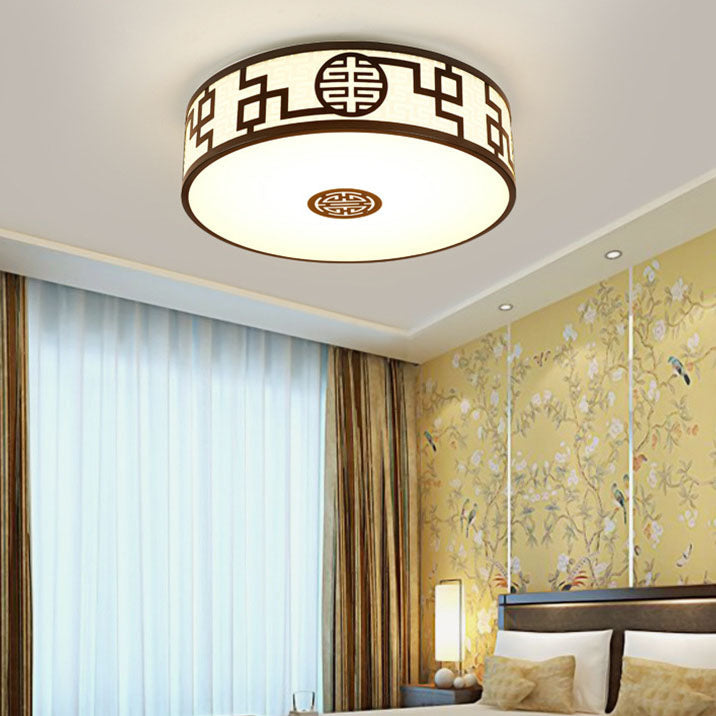 Modern Chinese Round Fabric Drum LED Flush Mount Light
