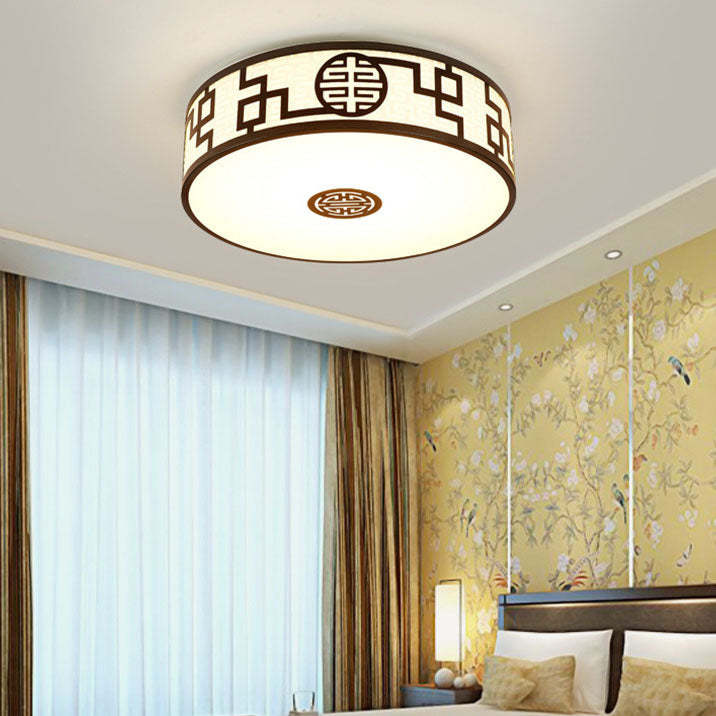 Modern Chinese Round Fabric Drum LED Flush Mount Light