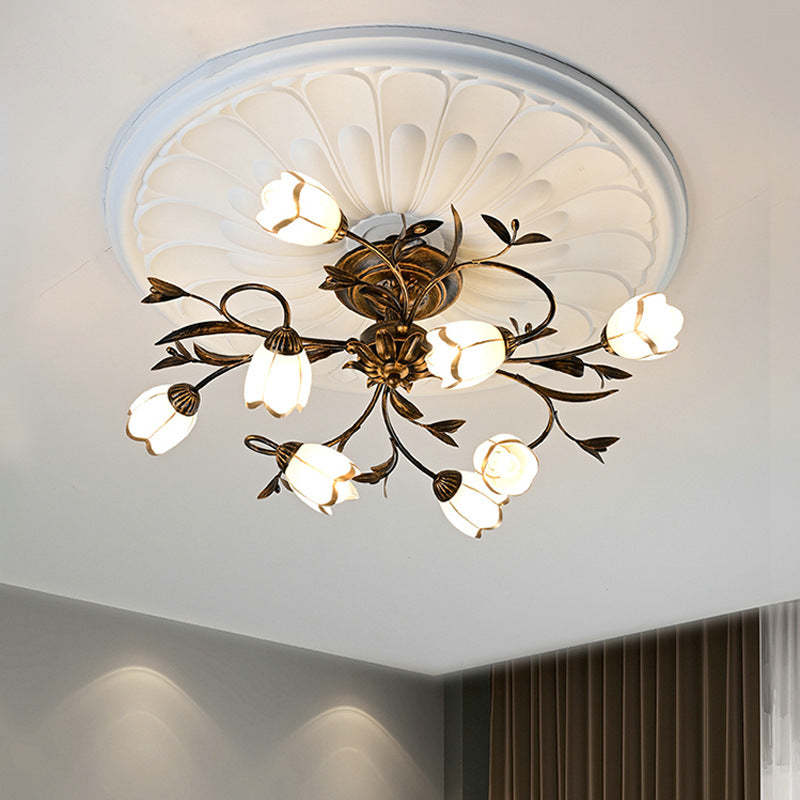 French Flower Iron 4/6/8/10/12-Light Ceiling Light