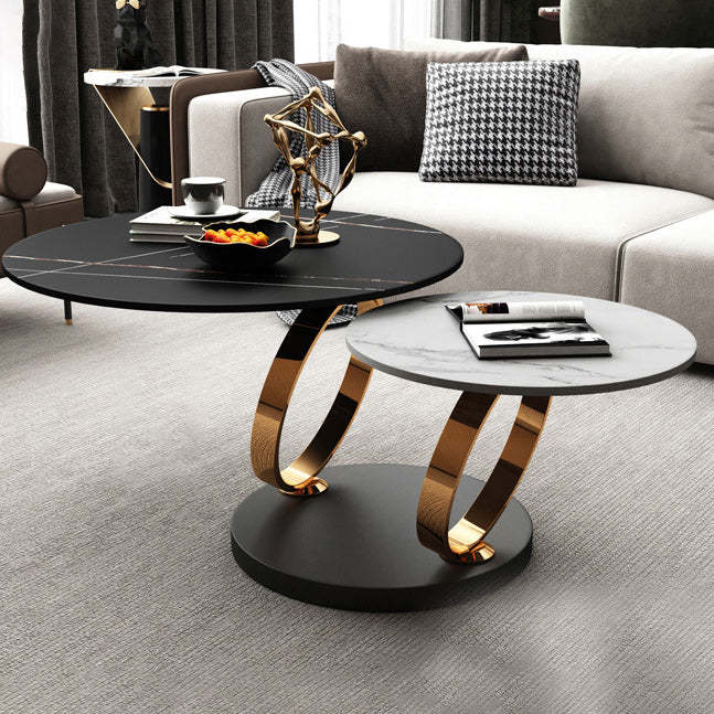 Nordic Round Slab Steel 2-Shelf Coffee Table