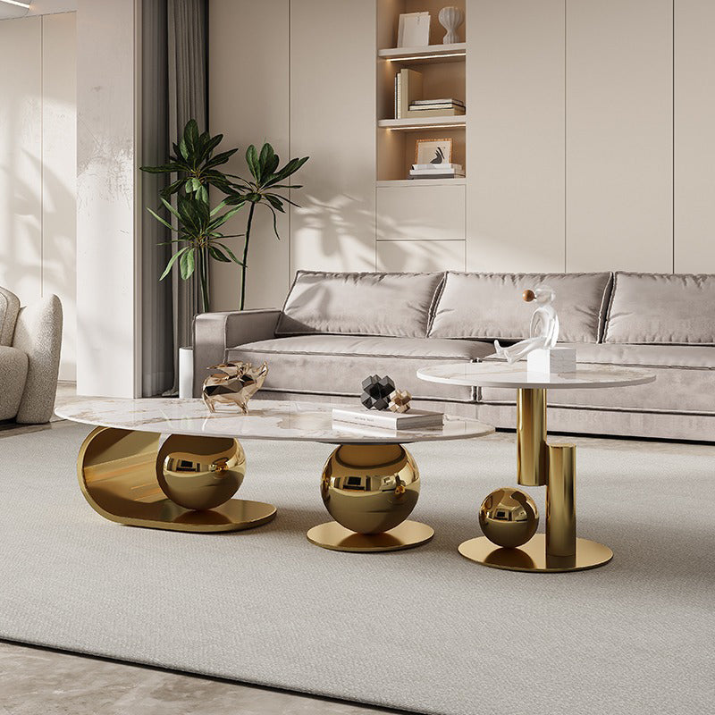 Nordic Elliptical Rock Plate Steel Coffee Table