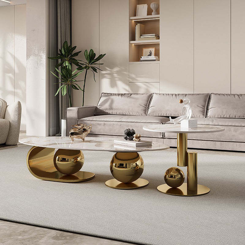 Nordic Elliptical Rock Plate Steel Coffee Table