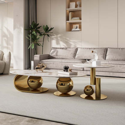 Nordic Elliptical Rock Plate Steel Coffee Table