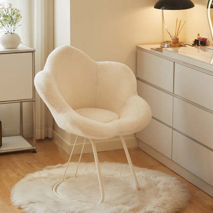 Minimalist Plum Lambswool Metal Vanity Stool — White Fixed Shelf / Pink