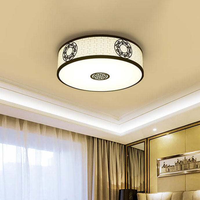 Modern Chinese Round Fabric Drum LED Flush Mount Light