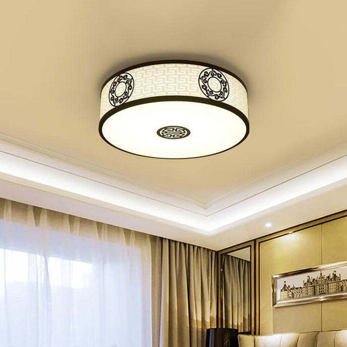 Modern Chinese Round Fabric Drum LED Flush Mount Light