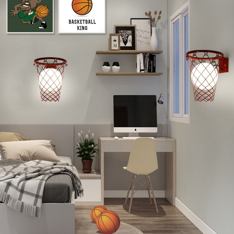 Art Deco Kids Iron Glass Basketball Hoop Wall Sconce