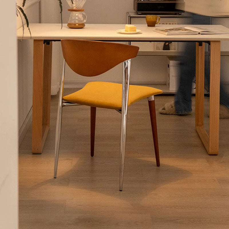 Retro Beech Iron Velvet Curved Dining Chair