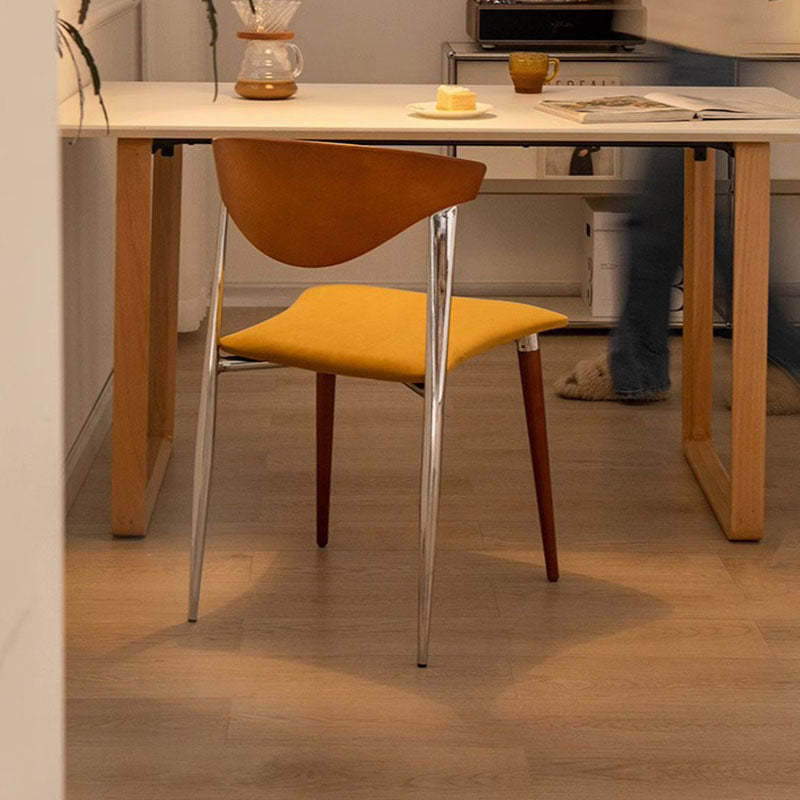 Retro Beech Iron Velvet Curved Dining Chair