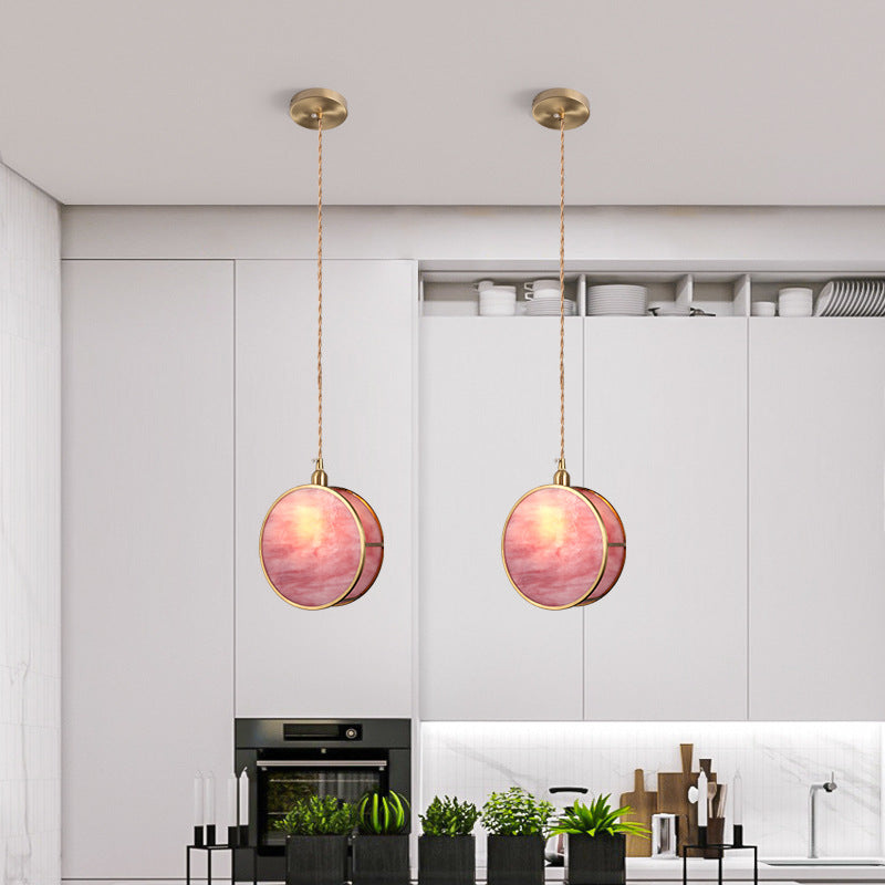 Japanese Vintage Drum Glass Brass Pendant Light