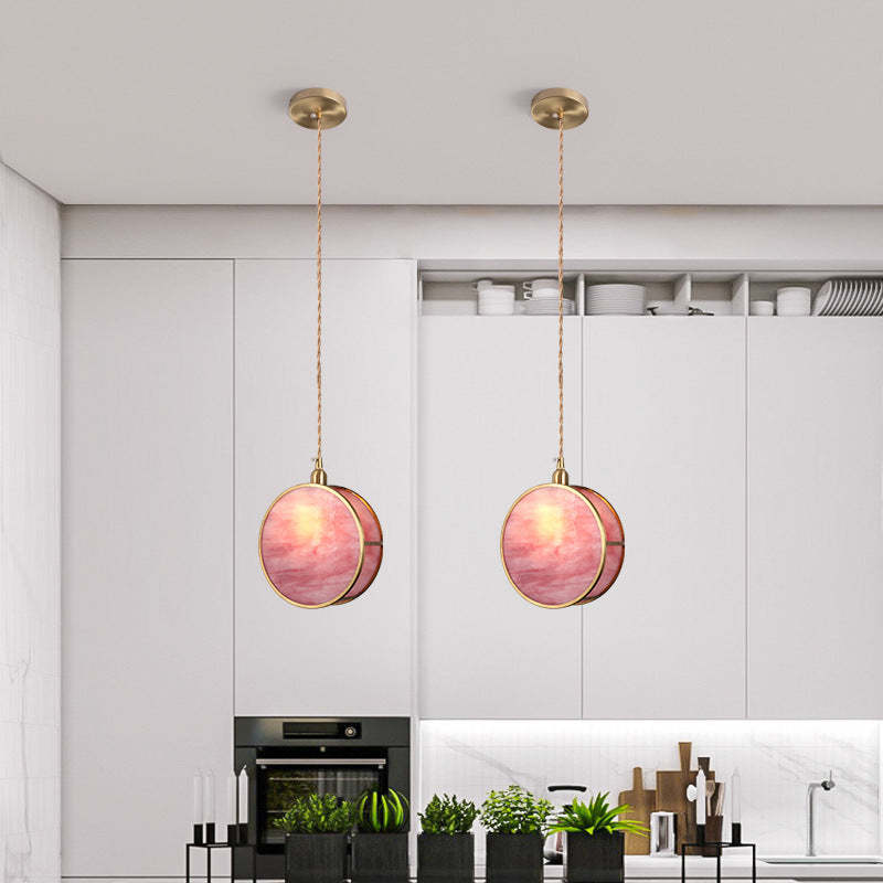 Japanese Vintage Drum Glass Brass Pendant Light