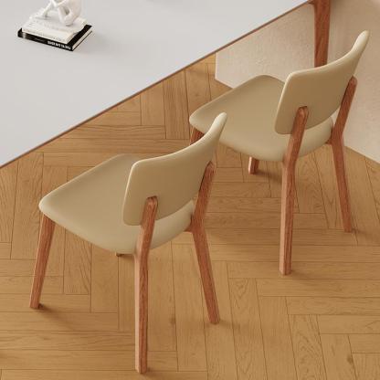 Minimalist Square Wood Leather Armless Chair