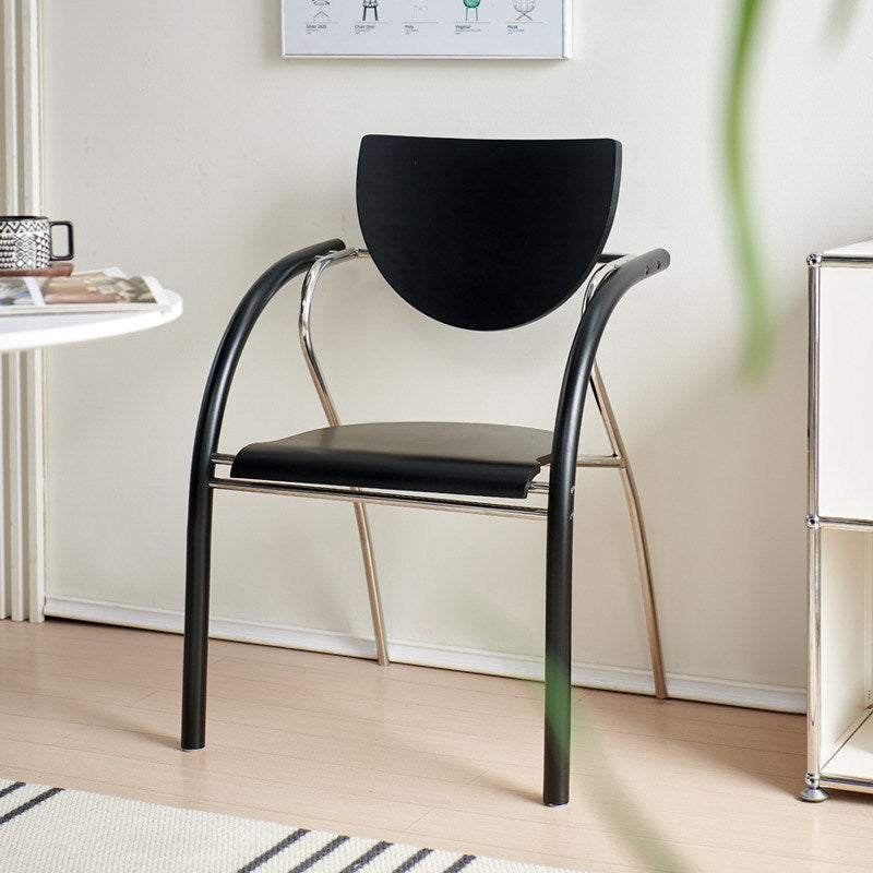 Nordic Microfiber Leather Wood Semicircular Dining Chair — Brown
