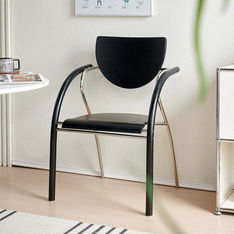 Nordic Microfiber Leather Wood Semicircular Dining Chair — Brown