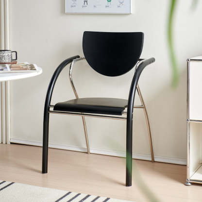 Nordic Microfiber Leather Wood Semicircular Dining Chair — Brown