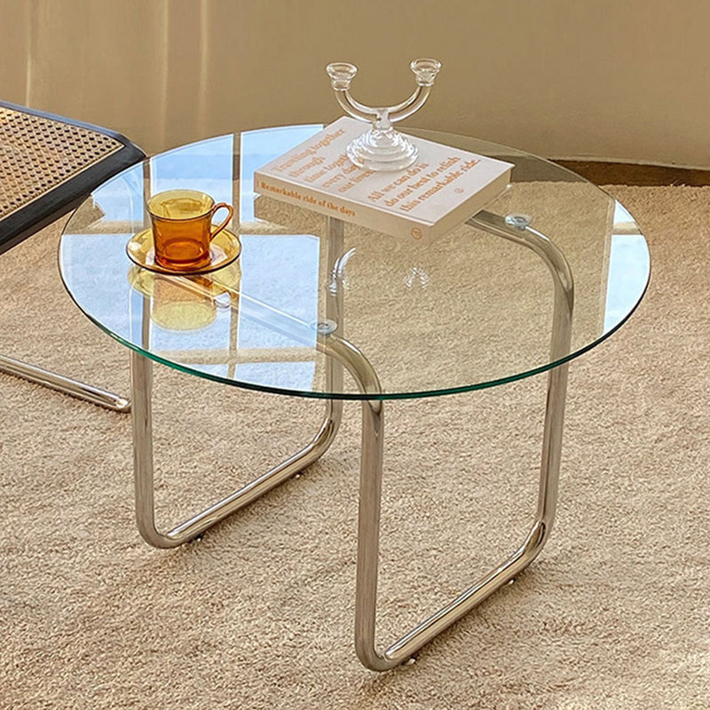Minimalist Round Glass Steel Coffee Table - Round