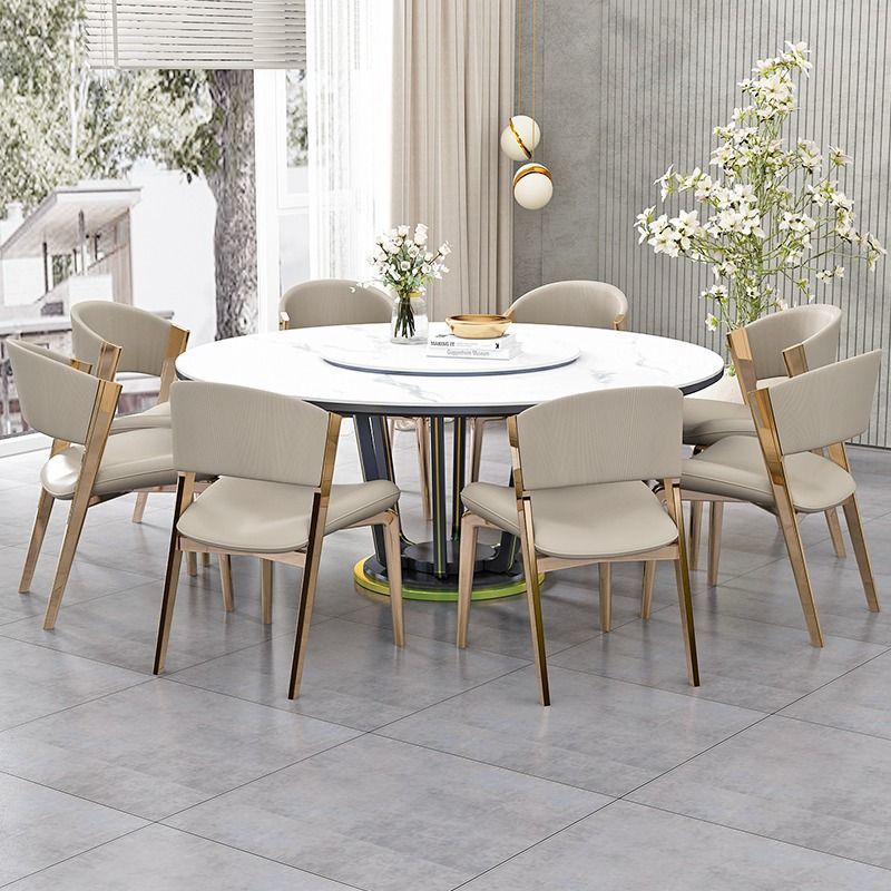 Modern Leather Stainless Steel Dining Chair — Dark Gray