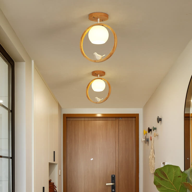 Wood japanese log bird semi-flush mount light — 220V-240V (UK/AU)