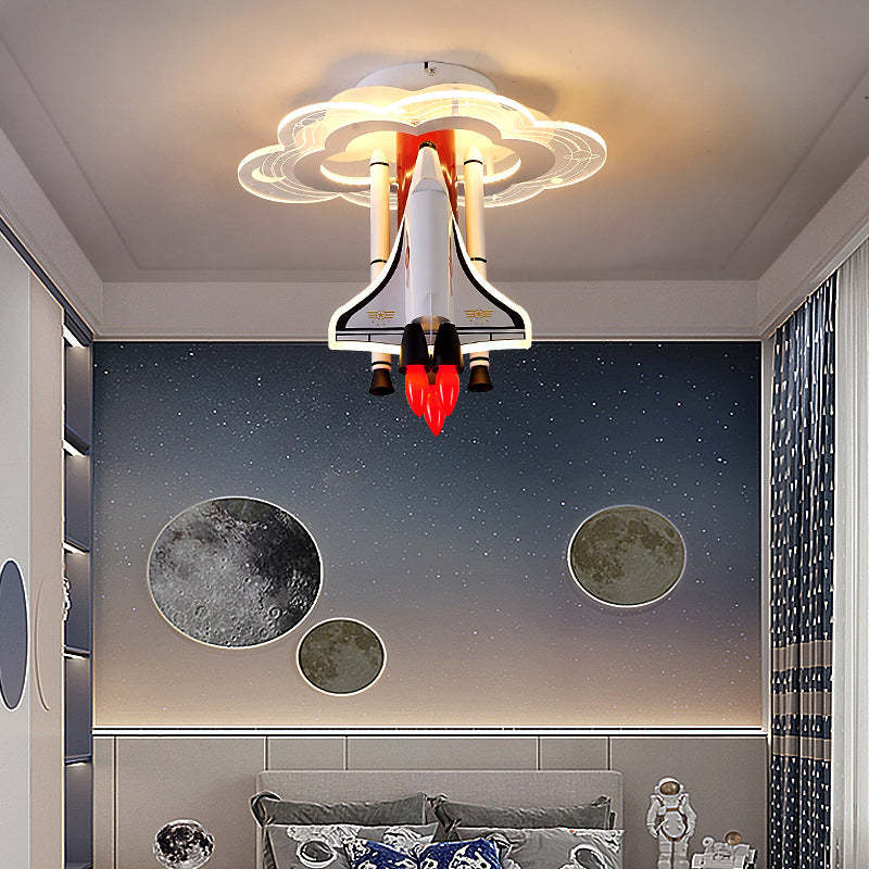 Iron Cartoon Aerospace Rocket Acrylic LED Kids Flush Light