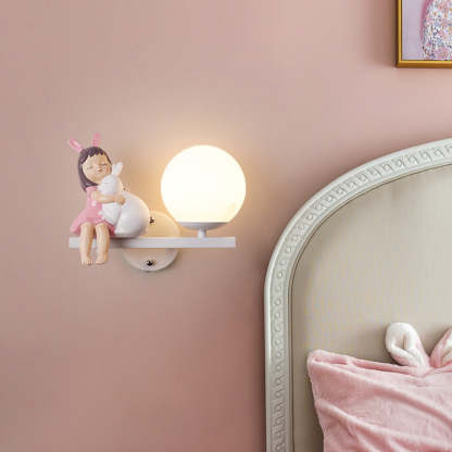 Kids Girls Unicorn Orb Resin Iron Glass Wall Sconce — B - Pink / Right / 220V-240V For UK/AU