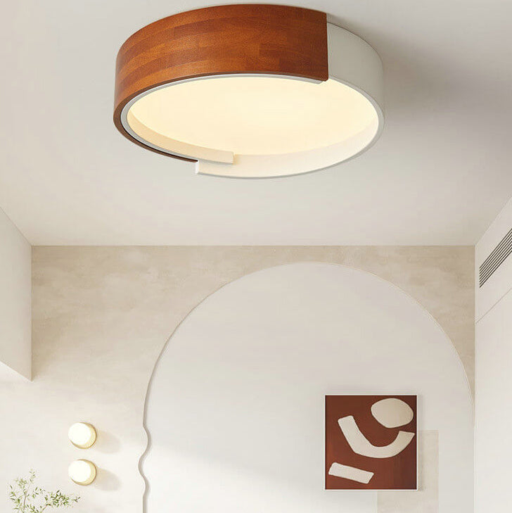 Natural acrylic wooden round flush mount lighting - creative — Small (12"H / Warm White (3000K) / Walnut