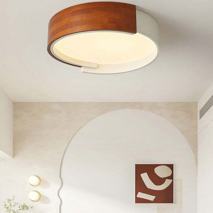 Nordic Half Round Wooden LED Flush Mount Light