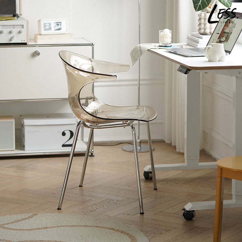 Minimalist Curved Plastic Metal Dining Chair — White
