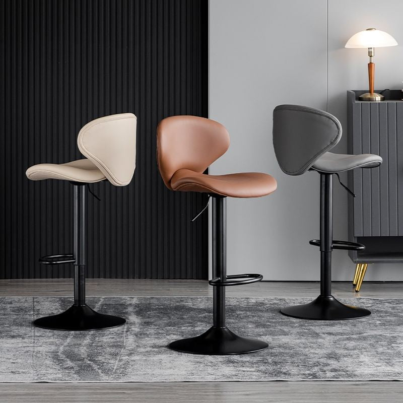 Curved PU Leather Swivel Bar Stool — Brown