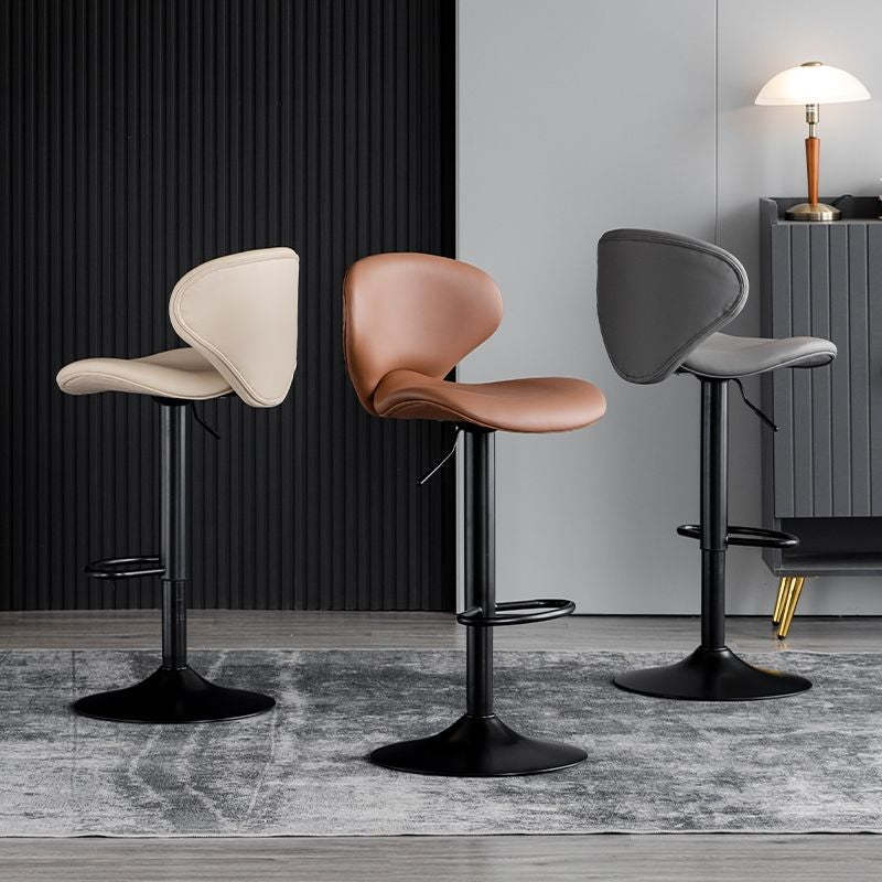 Curved PU Leather Swivel Bar Stool — Brown