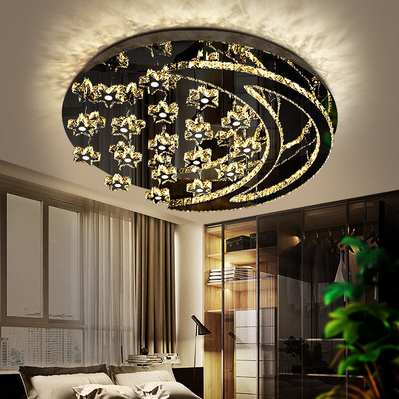 Romantic Stainless Steel Crystal Star Moon LED Flush Light