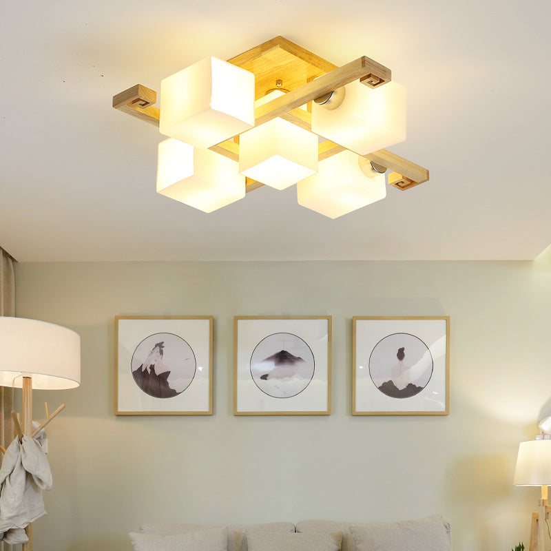 Japanese Wood Square 4/5/8/9-Light Ceiling Light