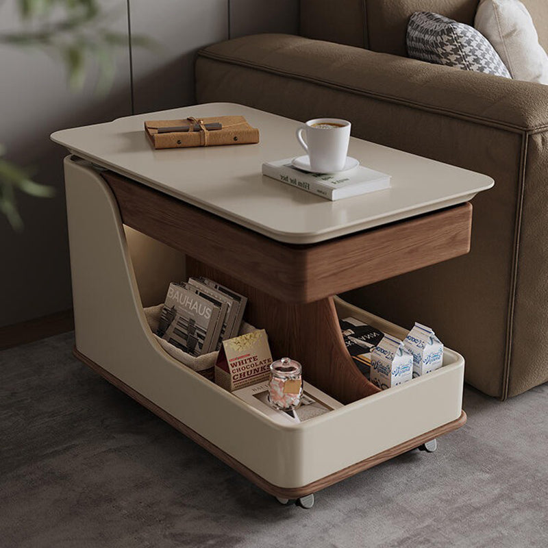 Lighom rectangular casters stone wood end & side tables for living room