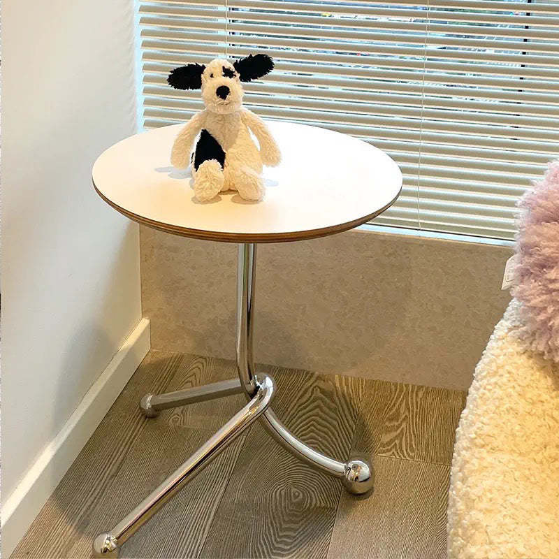 Vintage Wood Stainless Steel Cross-Leg End Table