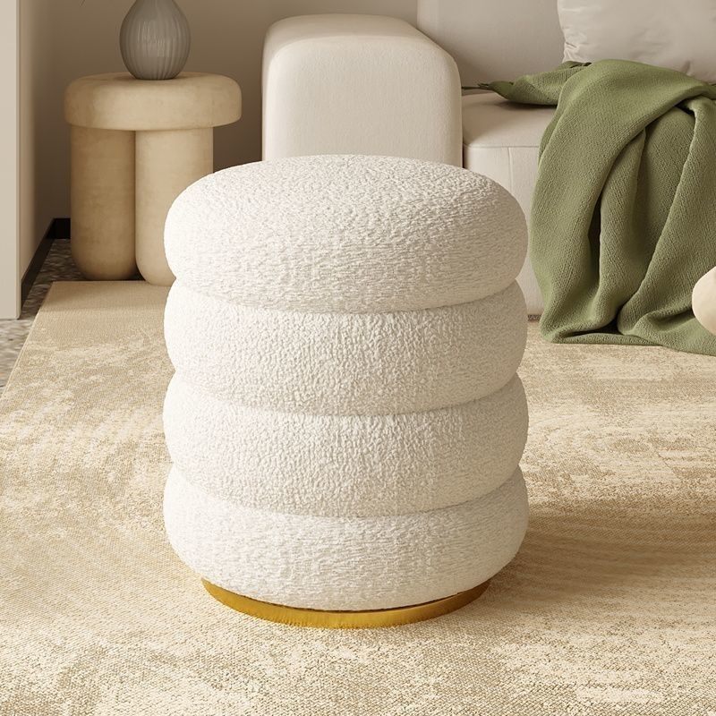 Minimalist Cylinder Lambswool Metal Vanity Stool — Lambswool - Beige