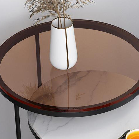 Nordic Oval Glass Rock Slab Steel Coffee Table
