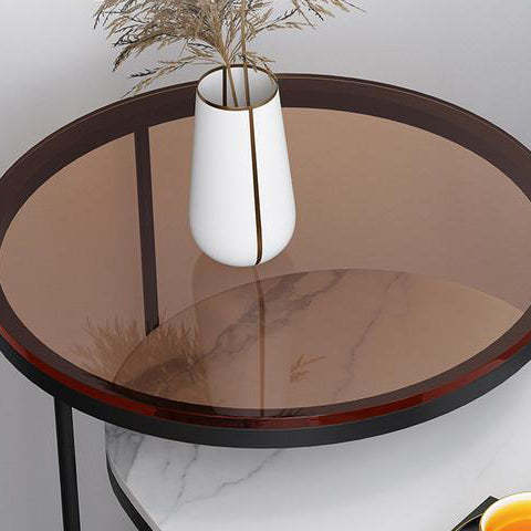 Nordic Oval Glass Rock Slab Steel Coffee Table
