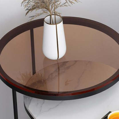 Nordic Oval Glass Rock Slab Steel Coffee Table